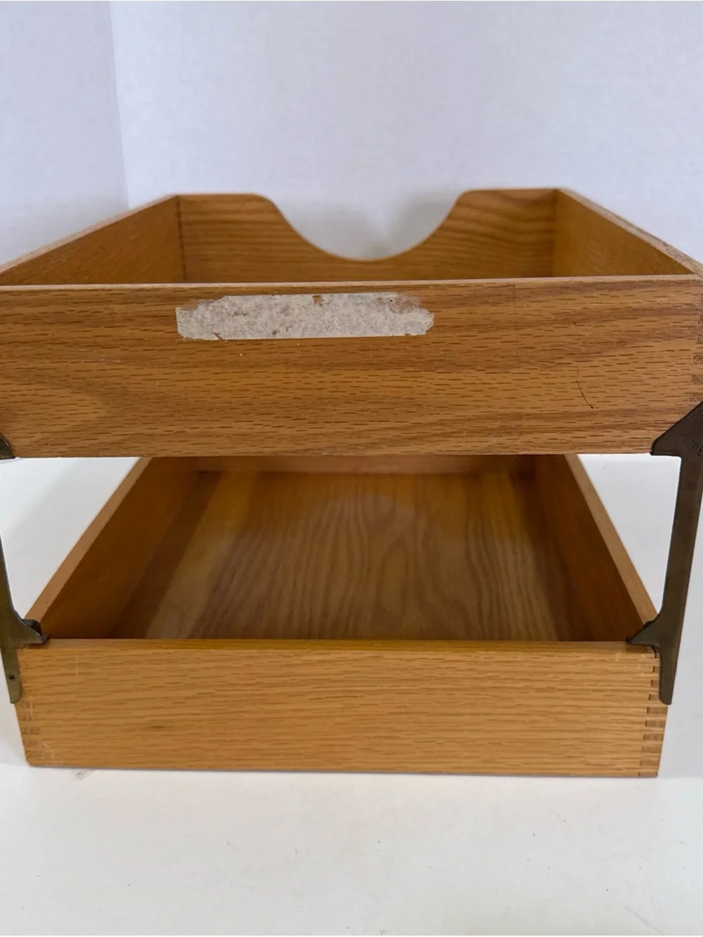 VTG Mid-Century Hedges Files “The Line” Oak Wood 2-Tier Desk Organizer Tray 1721